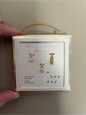 a new day Gold Plated Charm Set with White Opal and Clear Stones